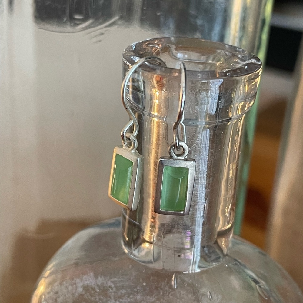 Sterling Silver and Jade Earrings - Picture 2 of 6